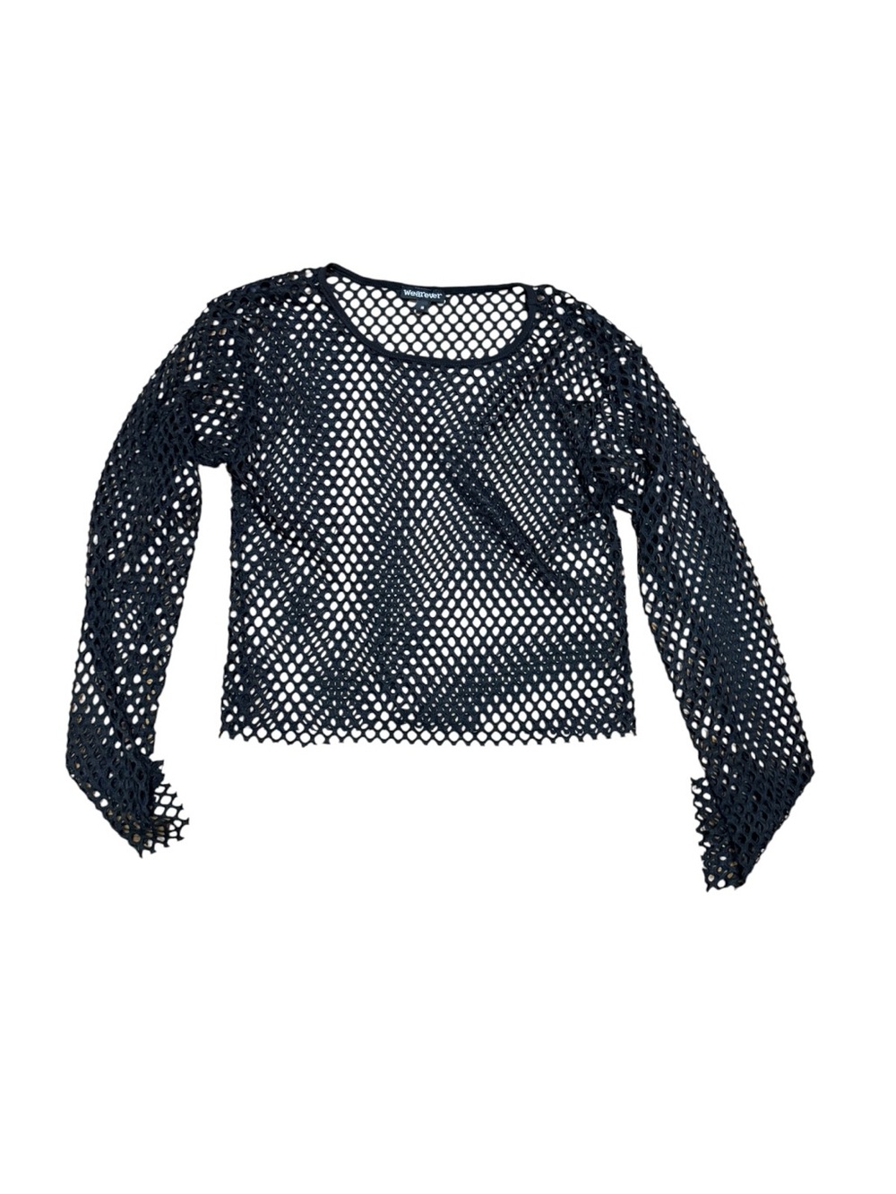 Black Open-Knit Long Sleeve 80s style Layering Crop Top Medium